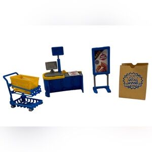 Toy Mini Brands Shopping Cart Register Store Sign & Bag
